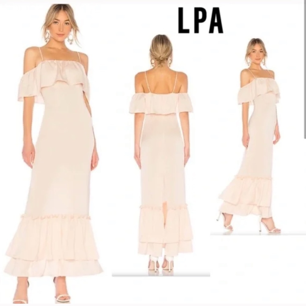 NWT LPA Off Shoulder Ruffle Hem Soft Pink Maxi XXS